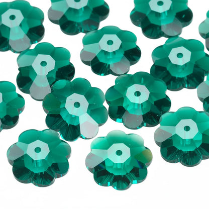 Swarovski Emerald Crystal Margarita Lochrose Flower Beads (3700), 10x3.5mm, 12 pcs