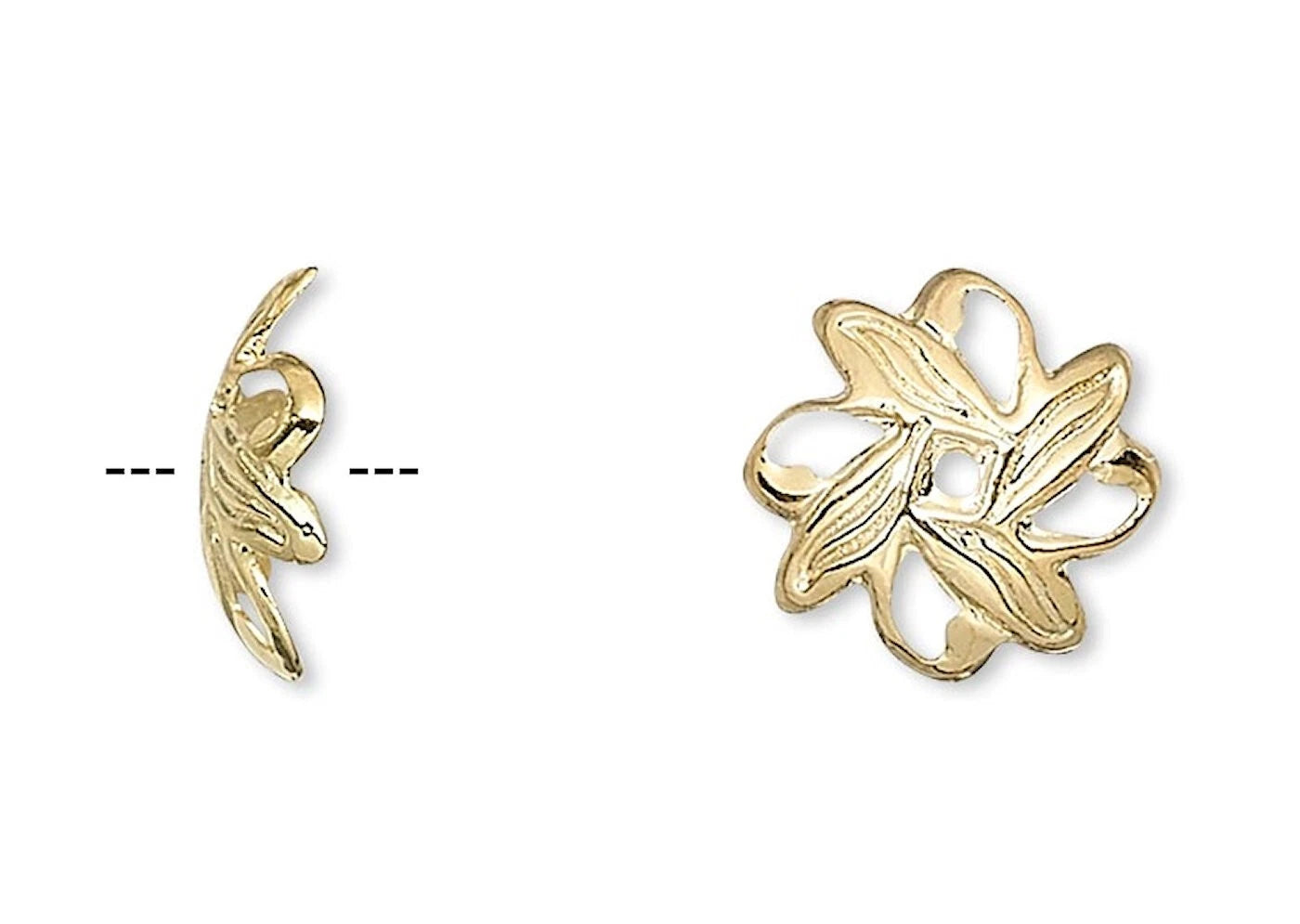 Gold earring with leaf design on a white background