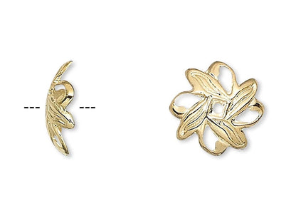 Gold earring with leaf design on a white background