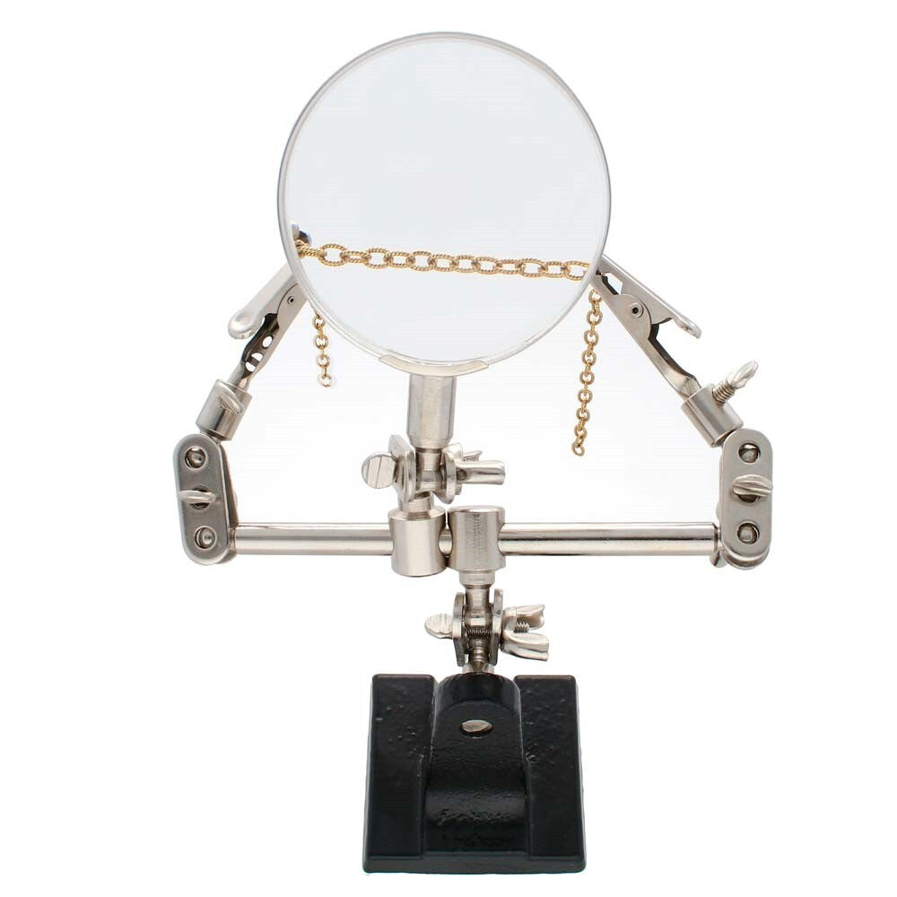 Third Hand Magnifier with Alligator Clips, 4X Lens, Weighted Base