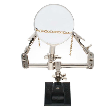 Third Hand Magnifier with Alligator Clips, 4X Lens, Weighted Base