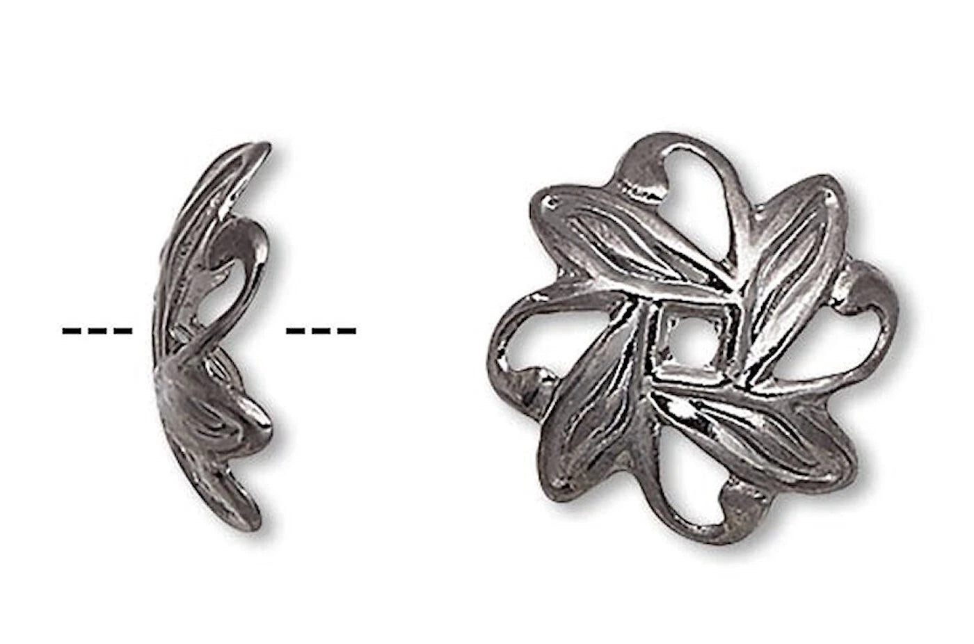Gunmetal Plated Brass Leaf Bead Caps, 10x3mm, 100 pcs