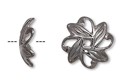 Gunmetal Plated Brass Leaf Bead Caps, 10x3mm, 100 pcs