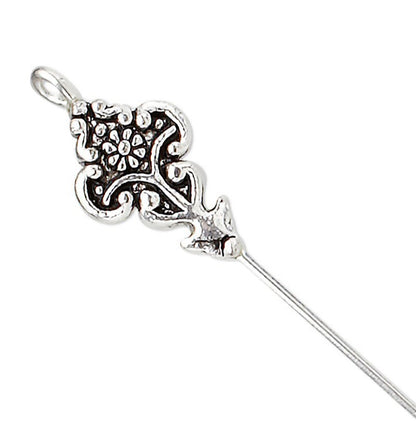 Antiqued Silver Plated Beaded Head Pins, 3-3.5" 16x10mm 18 Gauge - Set of 4