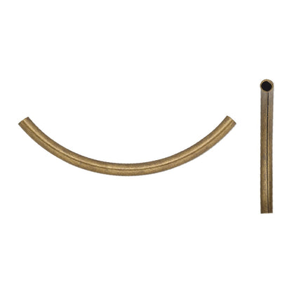Brass 50x3mm Curved Tube Beads, Antiqued Gold Plated, 50 pcs