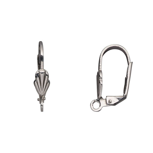 Stainless Steel Leverback Ear Wires with Shell, 18mm, 10 Pairs (20 pcs)