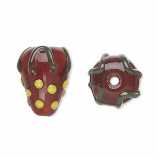 Lampworked Glass Strawberry Beads, 18x15mm, 5 pcs