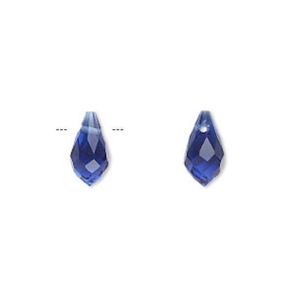 Crystal Glass Teardrop Beads, Faceted, 11x5.5mm, Top Drilled, 6 pcs
