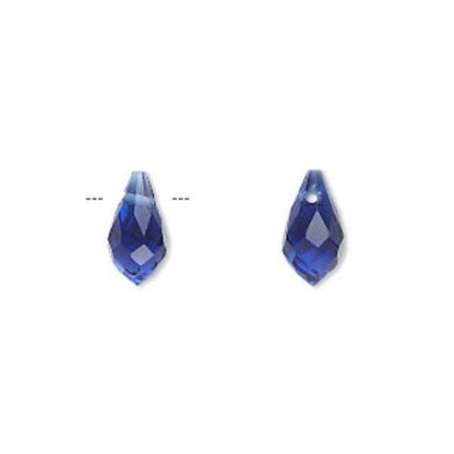 Crystal Glass Teardrop Beads, Faceted, 11x5.5mm, Top Drilled, 6 pcs
