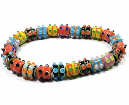 Lampwork Glass Bumpy Rectangle Beads, Assorted Color Mix, 1 Strand