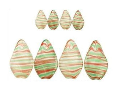 Czech Pressed Glass Flat Twist Beads 17x11mm Clear Red Green Pin Stripe – 50 pcs