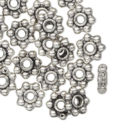 Antiqued Silver Plated Pewter 5x2mm Dotted Daisy Rondelle Beads, 24 pcs