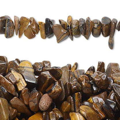 34" Strand Heated Brown & Gold Tigereye 4-12mm Chip Beads with 0.5-1.5mm Hole
