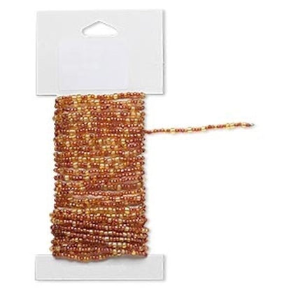 Beaded Wire, Pre-Strung Glass Seed Beads on Brass Wire, 15 Feet
