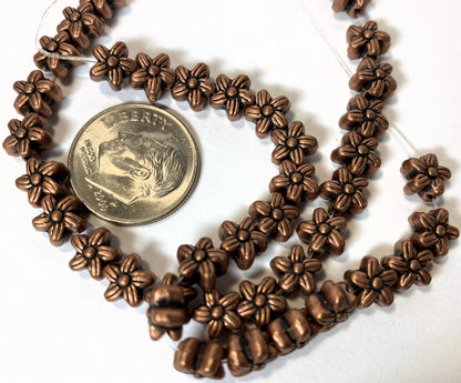 Antiqued Copper Pewter Double-Sided Daisy Flower Beads, 6mm, 42 pcs