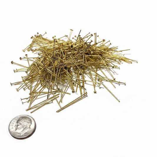 Gilt-Plated Brass Head Pins, 1 inch, 21 Gauge, 1 lb (approx. 5,488 pcs)