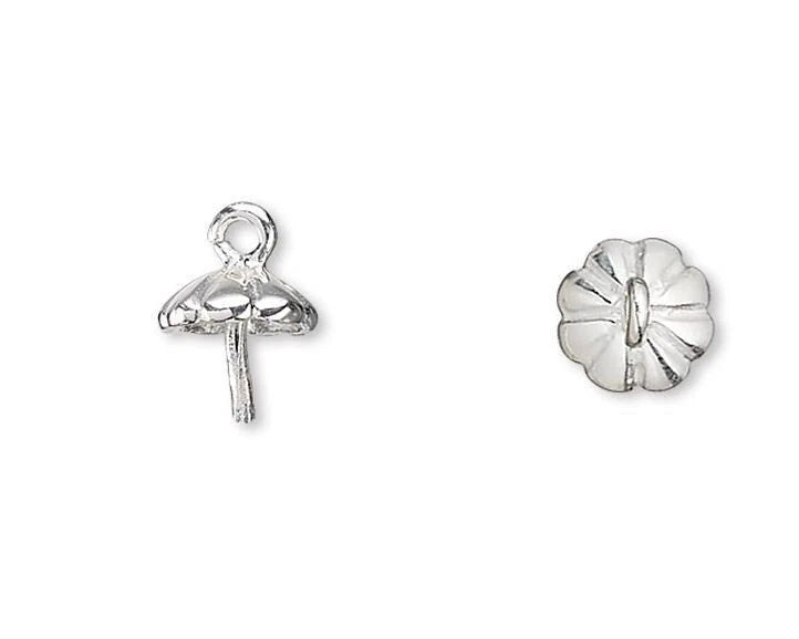 Sterling Silver Scalloped Glue-On Bead Cup Caps, 5mm, 4 pcs