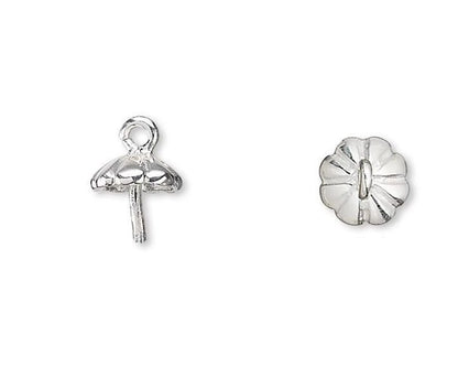 Sterling Silver Scalloped Glue-On Bead Cup Caps, 5mm, 4 pcs