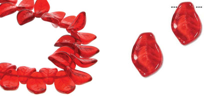 Czech Pressed Glass Wavy Leaf Beads, Transparent Red, 14x9x4mm, 1 Strand (approx. 50 pcs)