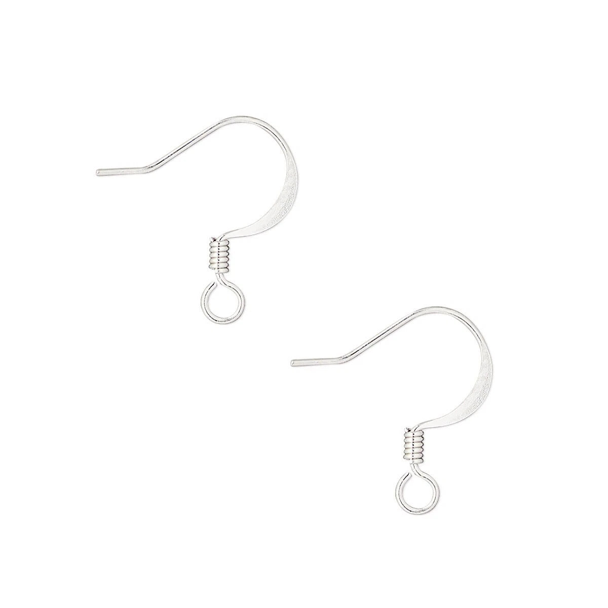 Silver Plated Brass Flat Fishhook Ear Wires with Coil, 17mm, 22 Gauge, 500 pcs