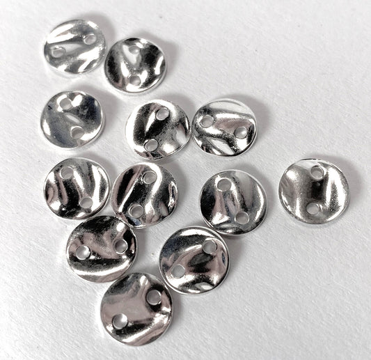 Beadsmith Silver Plated Hammered Round Disc 2-Hole Connectors, 8mm, 12 pcs