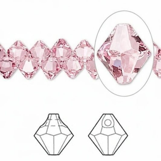 Swarovski Light Rose Top-Drilled Faceted Bicone Beads (6301), 6mm, 12 pcs