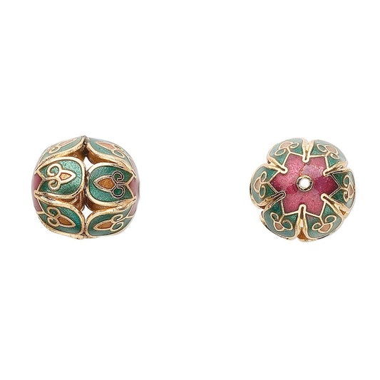 Red & Green Cloisonné Cut Out Round Beads 16mm, 4 pcs