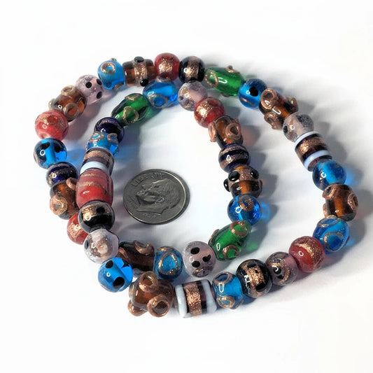 Lampwork Glass Foil Bead Mix, Multicolor Assorted, 1 strand (approx. 45 beads)
