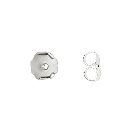 Silver earring components on a white background