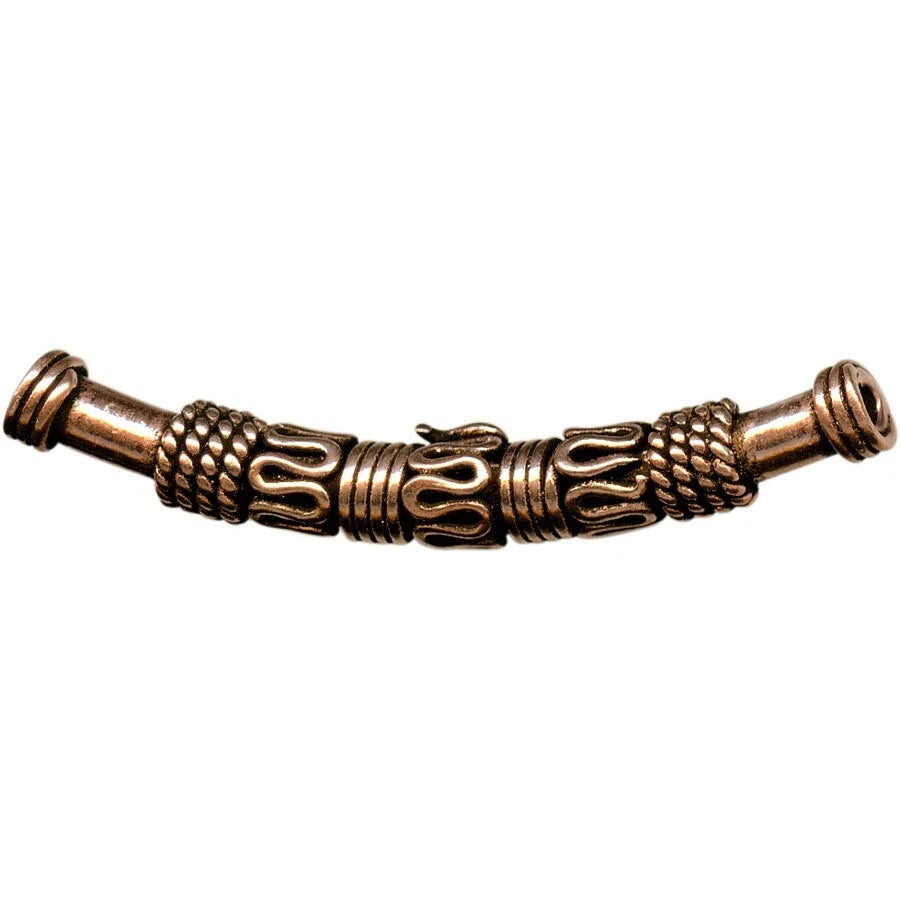 Antiqued Copper Textured Curved Tube Beads, 40x5mm, 2 pcs