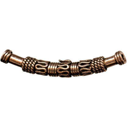 Antiqued Copper Textured Curved Tube Beads, 40x5mm, 2 pcs