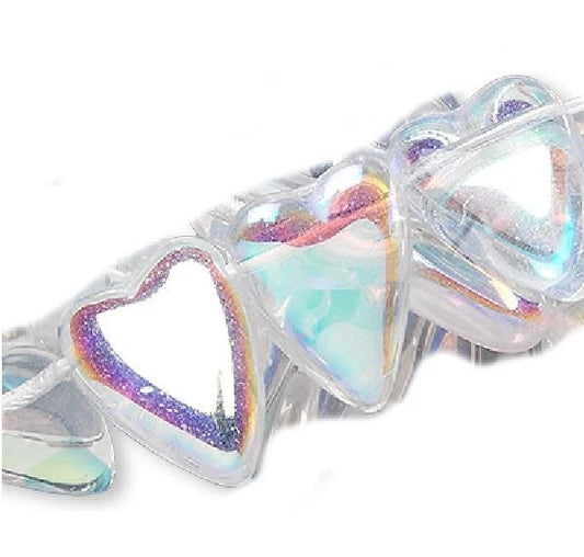 Czech Pressed Glass Crystal AB Heart Beads, 17x12mm, 12 pcs