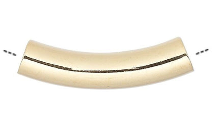 Gold Plated Brass Curved Tube Beads 23x5mm, 10 pcs