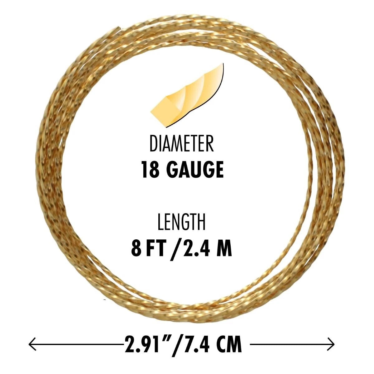 Beadsmith Non-Tarnish Gold Twisted Square Wire, 18 Gauge (1.02mm), 8 Feet