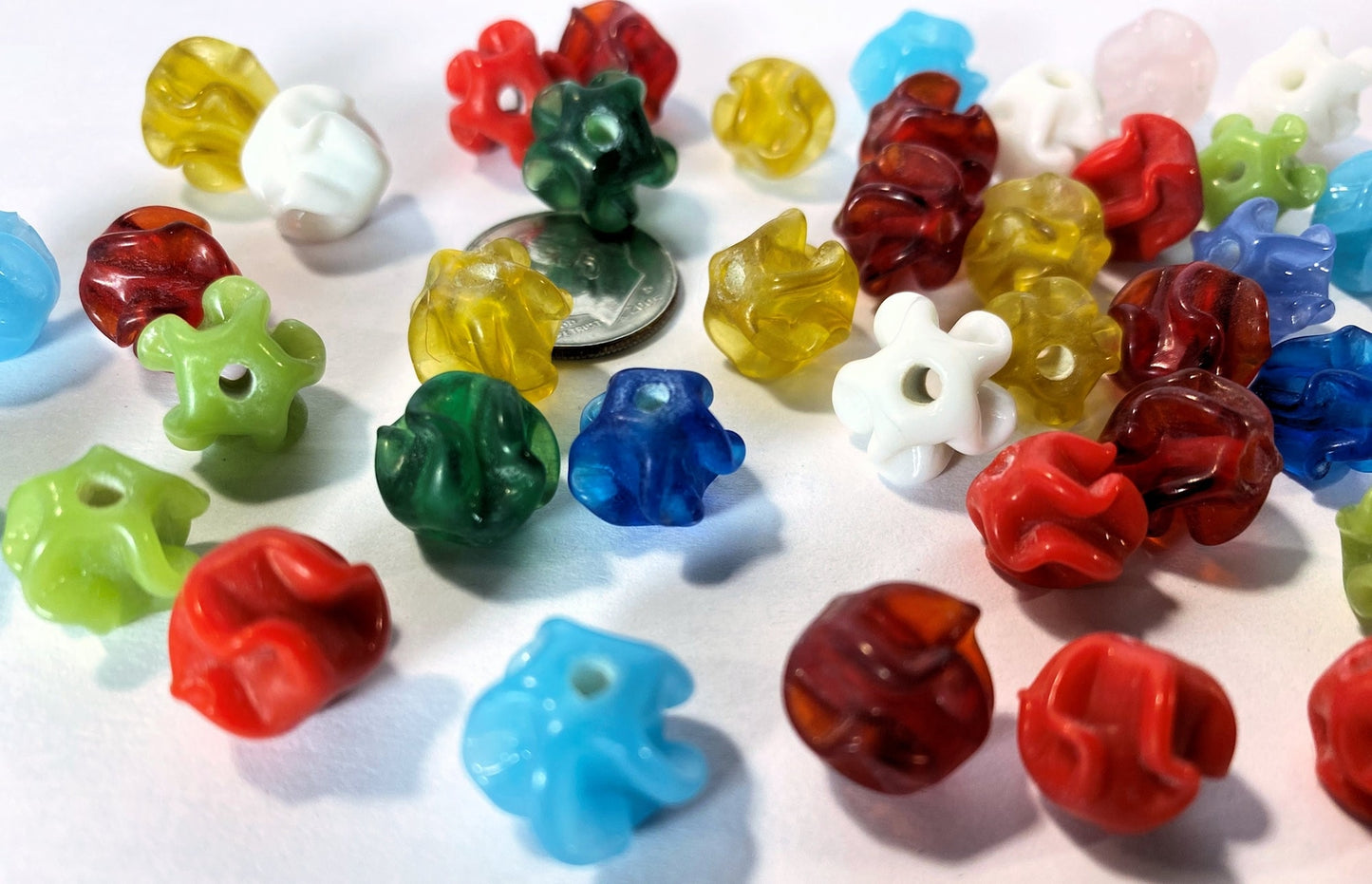 Opaque Multi Color Lampwork Glass Wavy Round Bead Mix 10mm - 38 Pieces