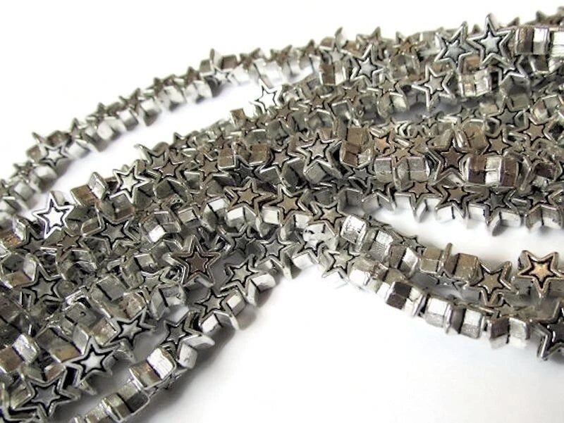 Antiqued Silver Pewter Double-Sided Star Spacer Beads, 6x3mm, 100 pcs