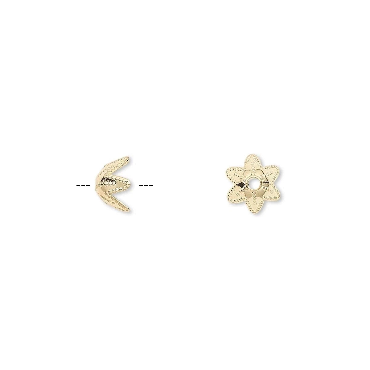 Gold Plated Brass 6-Pointed Star Bead Caps, 7x4mm, 100 pcs