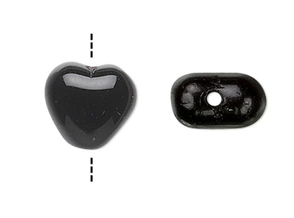 Czech Opaque Jet Black Pressed Glass Heart Beads, 6mm, 1 Strand (approx. 67)