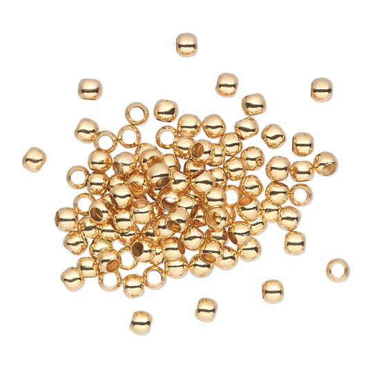 Gold Plated Brass Smooth Micro Round Spacer Beads, 3mm, 100 pcs