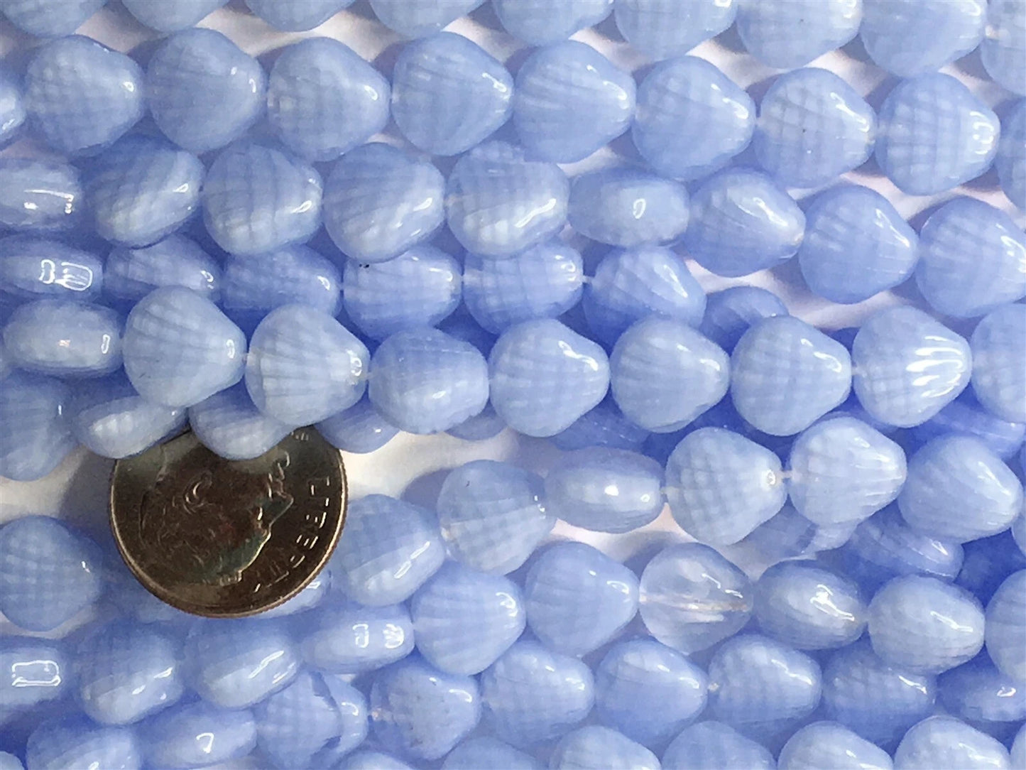 Czech Pressed Glass Opaque Light Blue Coral Sea Shell Beads, 9x9mm, 1 Strand (approx. 25)