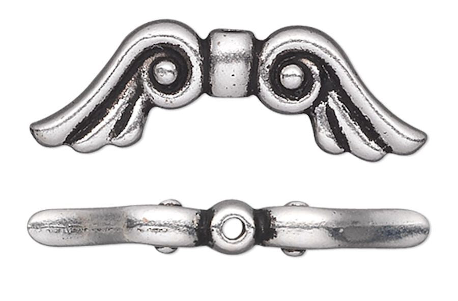 TierraCast Antiqued Silver Angel Wing Beads, 21x7x3mm, 2 pcs