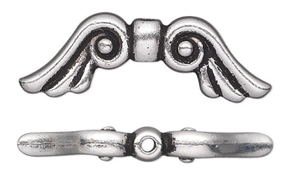 TierraCast Antiqued Silver Angel Wing Beads, 21x7x3mm, 2 pcs