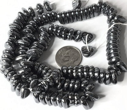 Czech Pressed Glass Hematite Grey Metallic Top-Drilled Leaf Beads 9x8.5mm (50 pc)