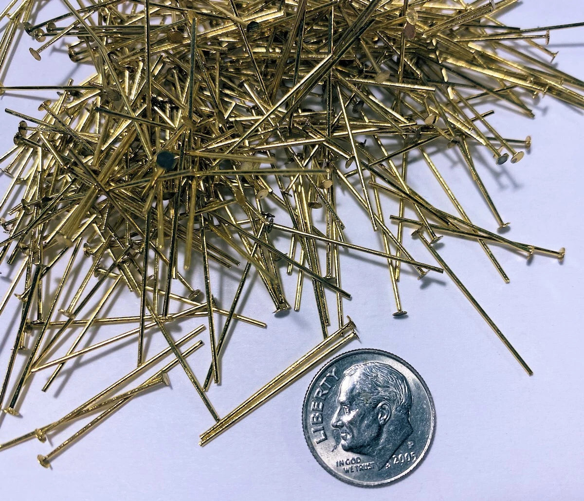 Gilt-Plated Brass Head Pins, 1 inch, 21 Gauge, 1 lb (approx. 5,488 pcs)