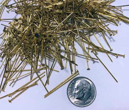 Gilt-Plated Brass Head Pins, 1 inch, 21 Gauge, 1 lb (approx. 5,488 pcs)