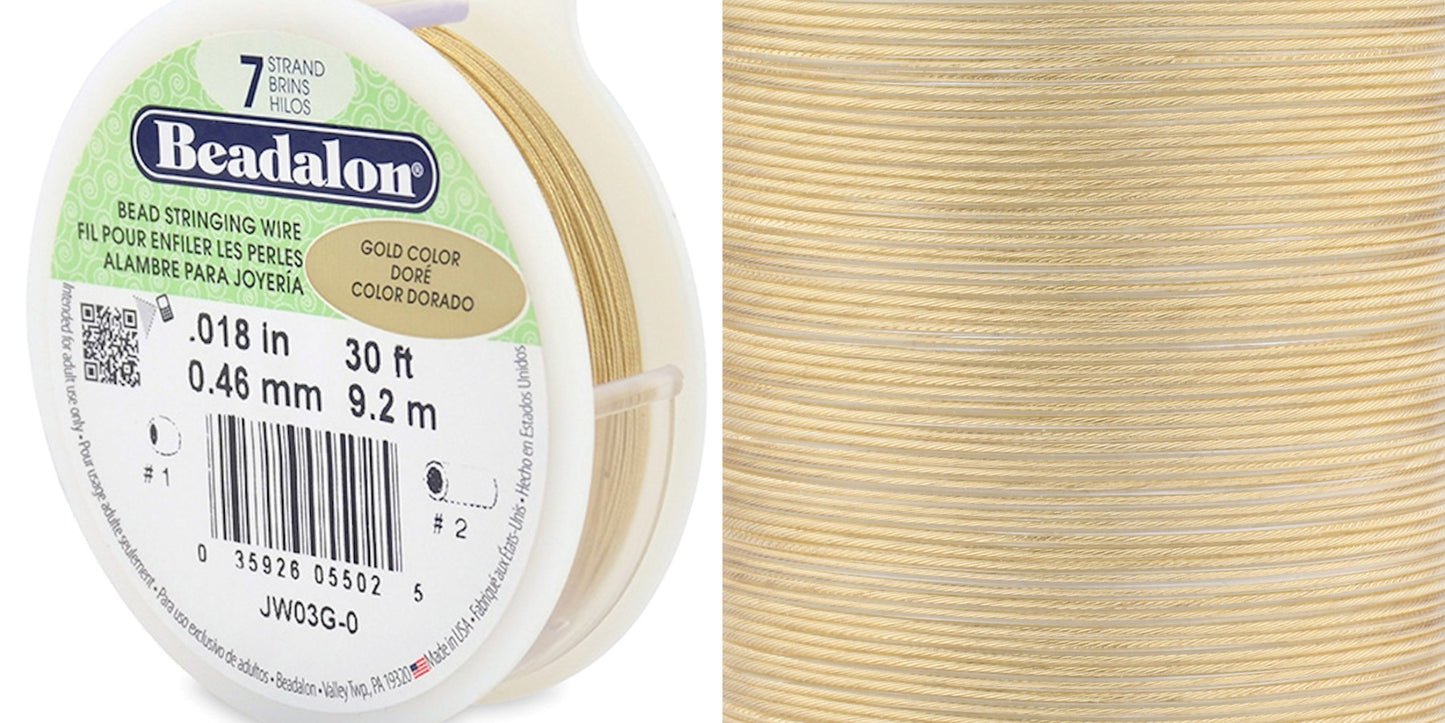 Beadalon 7 Strand Gold Beading Wire 0.018" Diameter, 30 Foot Spool