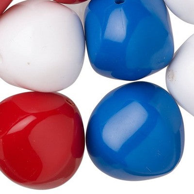 Patriotic Mix, 25 Acrylic Red, White & Blue 23mm Uneven Round Beads
