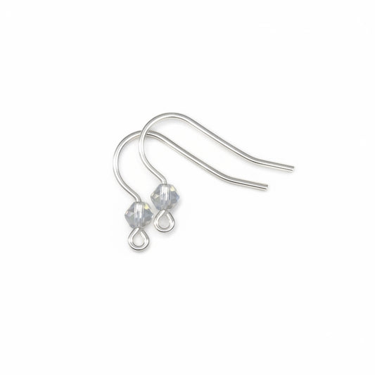 Sterling Silver Fishhook Ear Wires with 4mm AB Swarovski Crystal Beads, 1 Pair