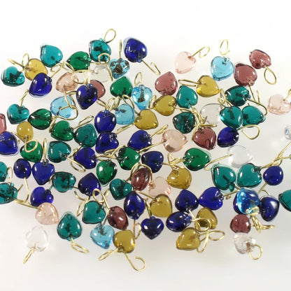 Mixed Glass Heart Charm Drops with Brass Loop, 7mm - 100 pcs