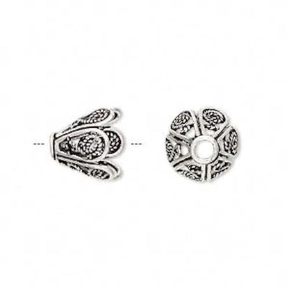 Sterling Silver Flower Bead Cap, Antiqued, 10x11mm, 1 pc